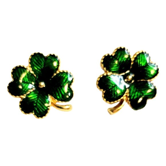 Vintage Avon 4 Leaf Clover Green Enameled Post Earrings - Picture 2 of 5